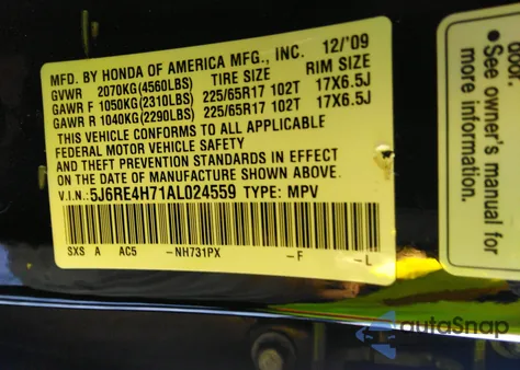 2010 Honda Cr-V Ex-L z USA, uszkodzony, nr VIN 5J6RE4H71AL024559